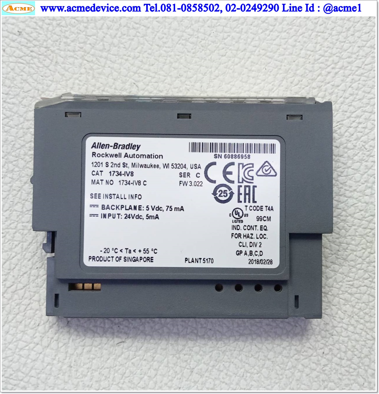 Allen Bradley รุ่น 1734-IV8, 24Vdc Source Input, 5mA, 8-Channel Digital Input