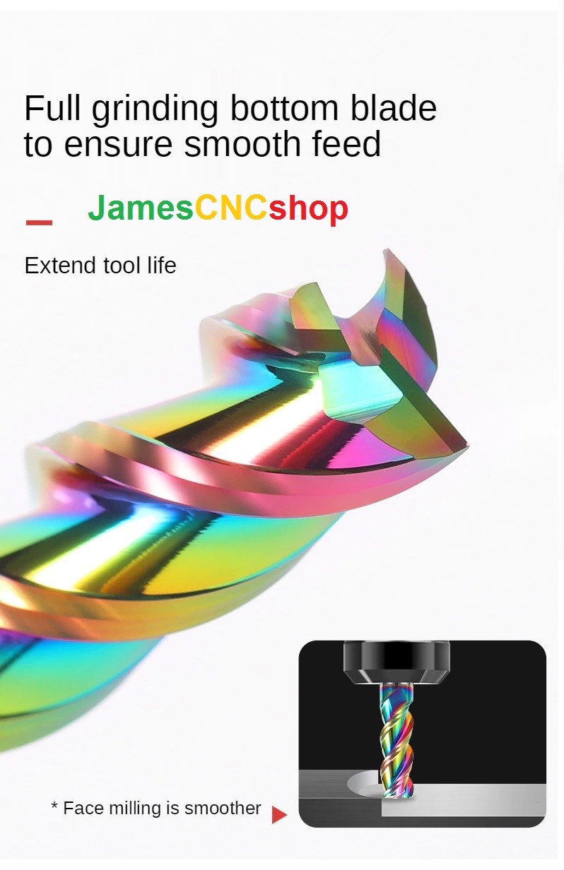 HRC55 3ฟัน เครือบสีรุ้ง CNC คาร์ไบด์ End Mill ตัดอลูมิเนียมตัดไม้อะคริลิคพลาสติกทองแดงตัดเครื่องมือ CNC Tools Maching เครื่องกัด Endmils