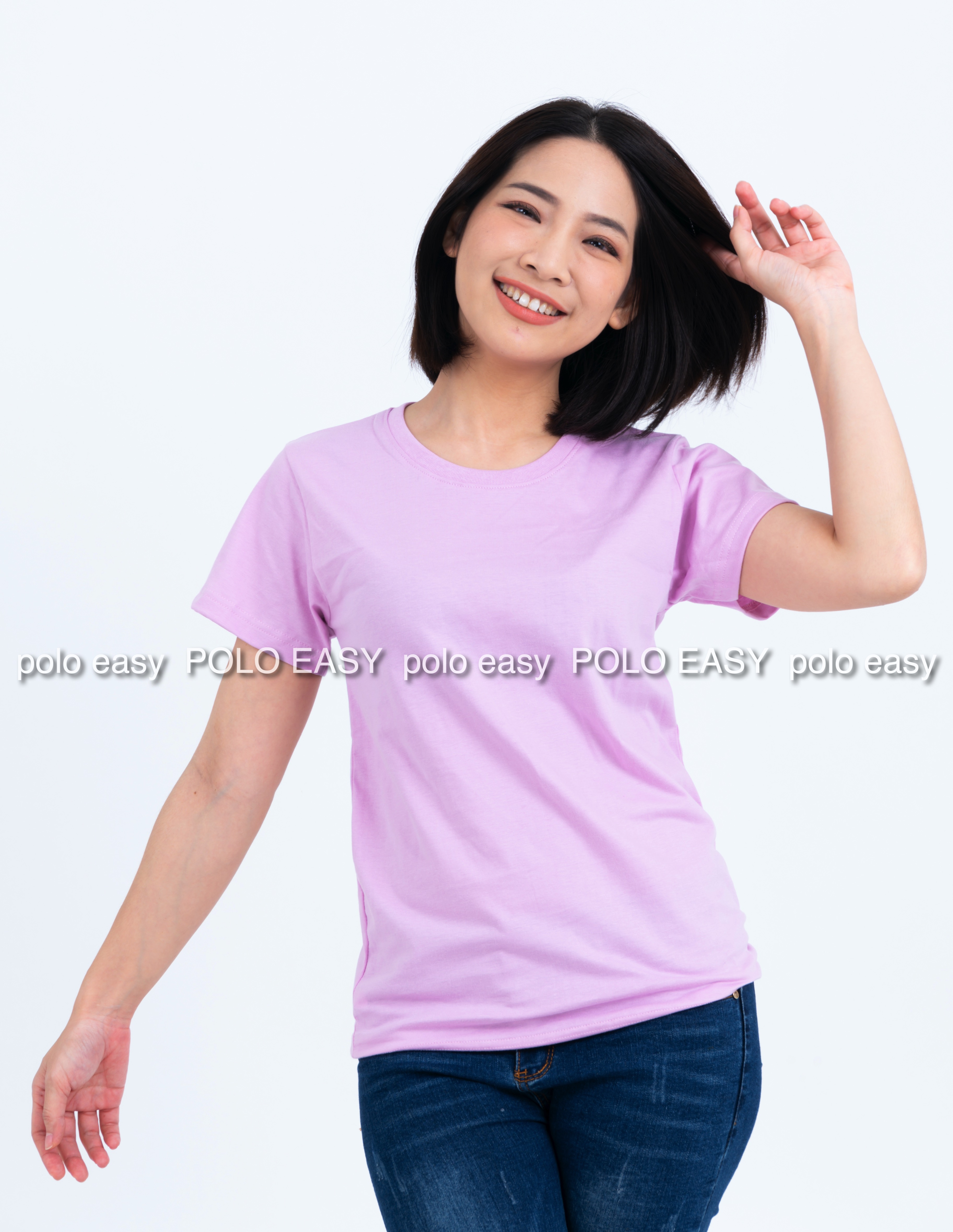 S เสื้อยืด สีม่วงพาสเทล คอกลม แขนสั้น Size S