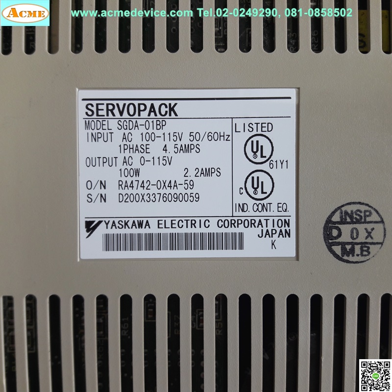 Servo Drive Yaskawa รุ่น SGDA-01BP & Motor SGM-01B312, 100w, 3000 r/min (100V)
