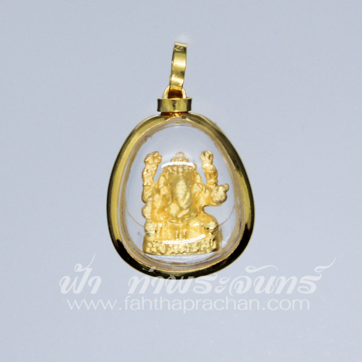 พระพิฆเนศ กะไหล่ทอง ในเลี่ยมผ่าหวายทองคำ