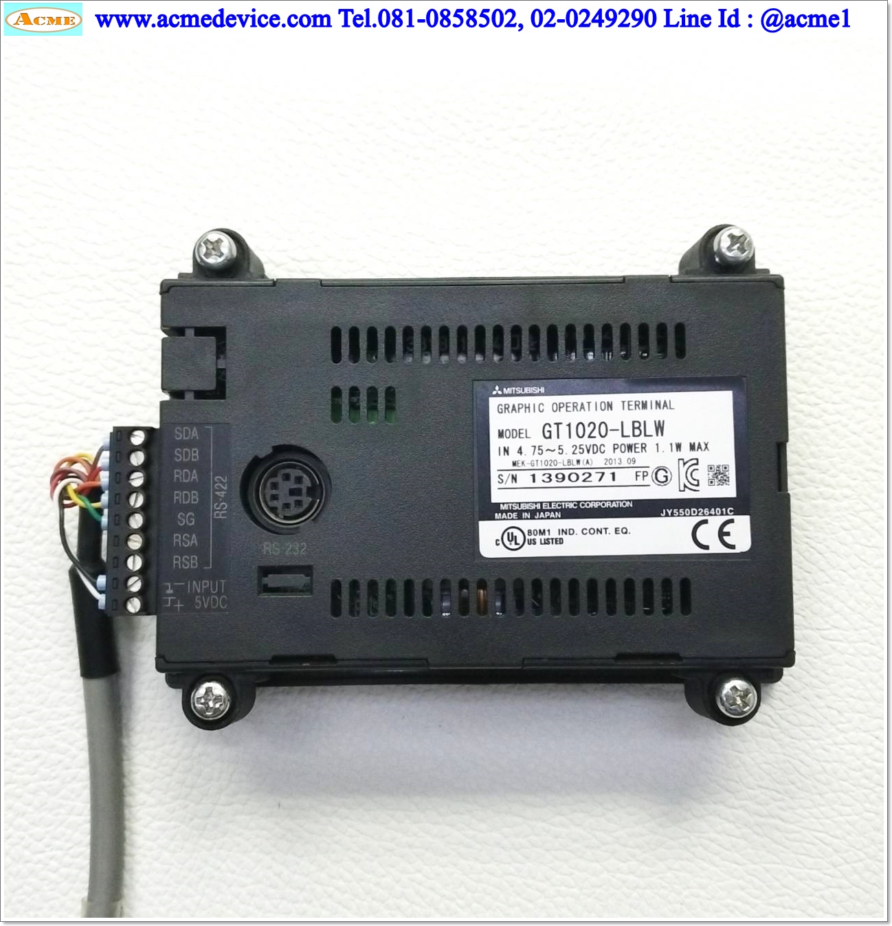 HMI Touch Screen Mitsubishi รุ่น GT1020-LBLW, 3.7", 5Vdc, RS422, (ขาว ดำ), พร้อมสาย to PLC FX