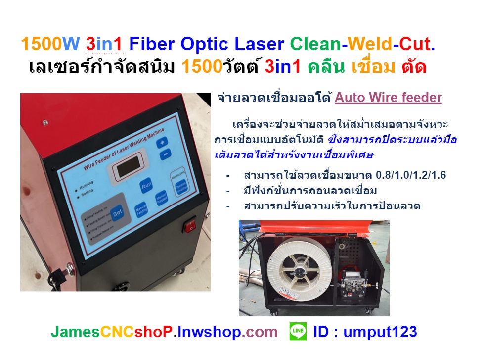 1500W 3in1 Fiber Optic Laser Clean-Weld-Cut. เลเซอร์กำจัดสนิม 1500วัตต์ 3in1 คลีน เชื่อม ตัด
