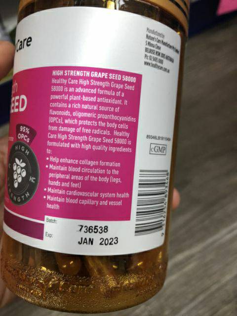 แพ็คเก็จใหม่ล่าสุด สารสกัดเมล็ดองุ่นHealthy Care 58000 mg. opc สูง 460 mg.ทานเพื่อผิวกระจ่างใส และสุขภาพดี