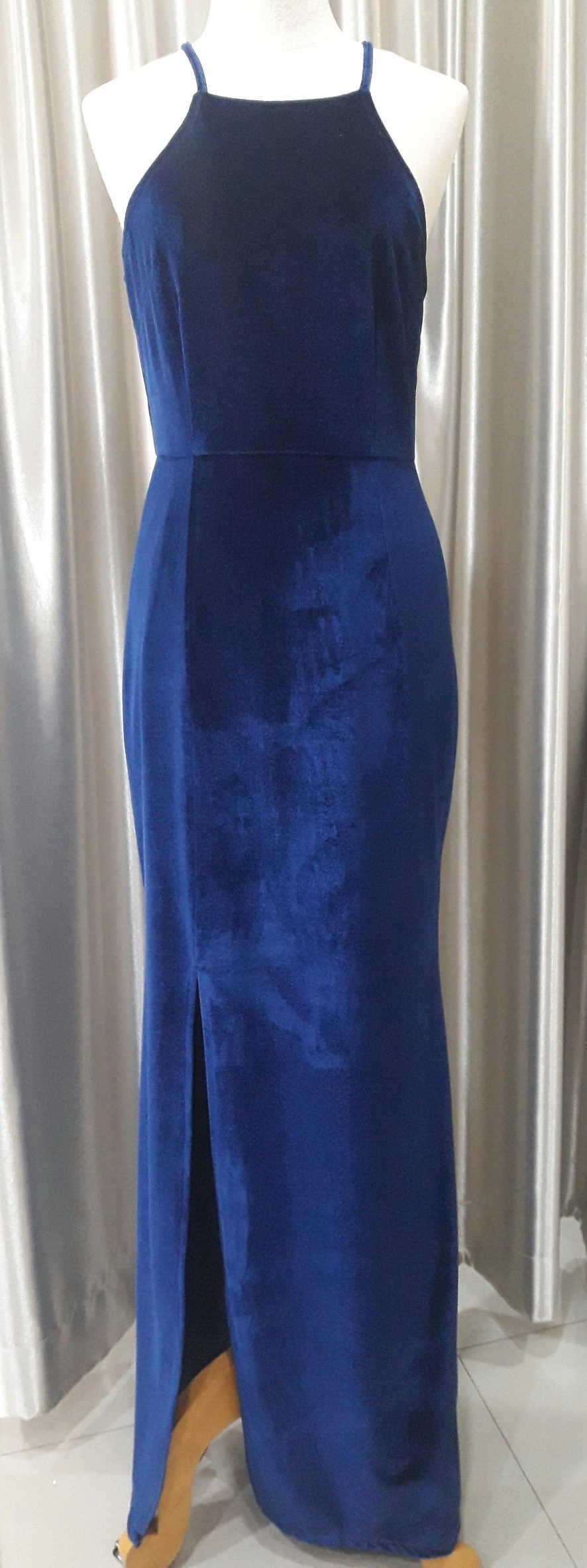 ชุดราตรียาวสีนำเงินผ้ากำมะหยี่ Size : S