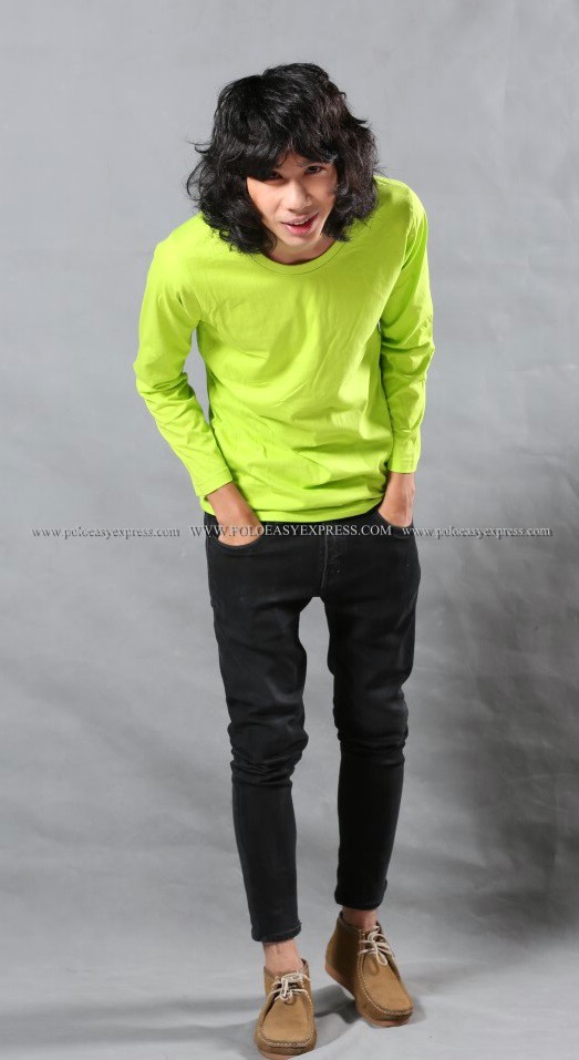 เสื้อยืด สีเขียวมะนาว คอกลม แขนยาว Size 4XL