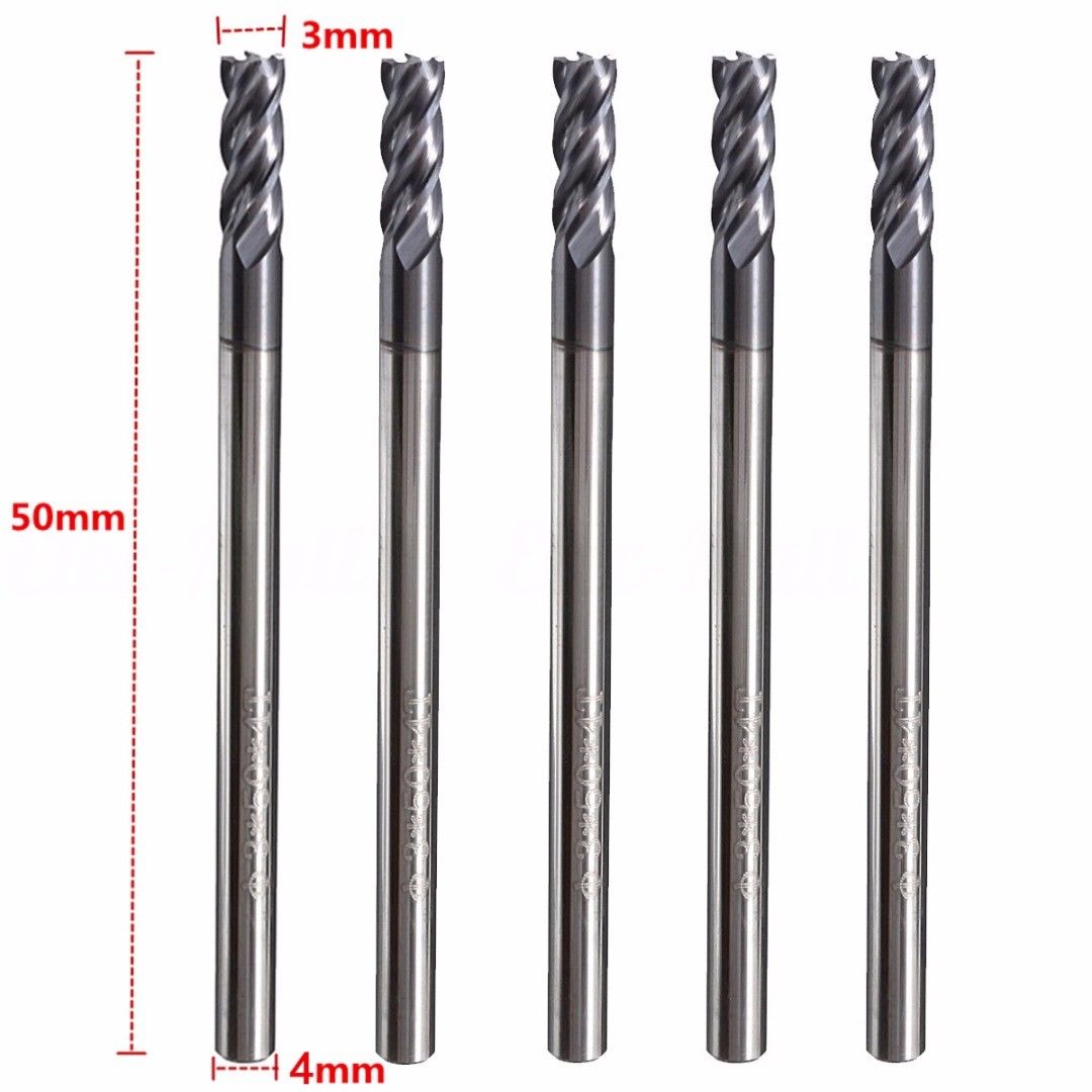 ดอกกัด End Mill 4 ฟัน ขนาด 4mm 5 ดอก ยาว 50mm ความเเข็ง CNC คาร์ไบด์ HRC50