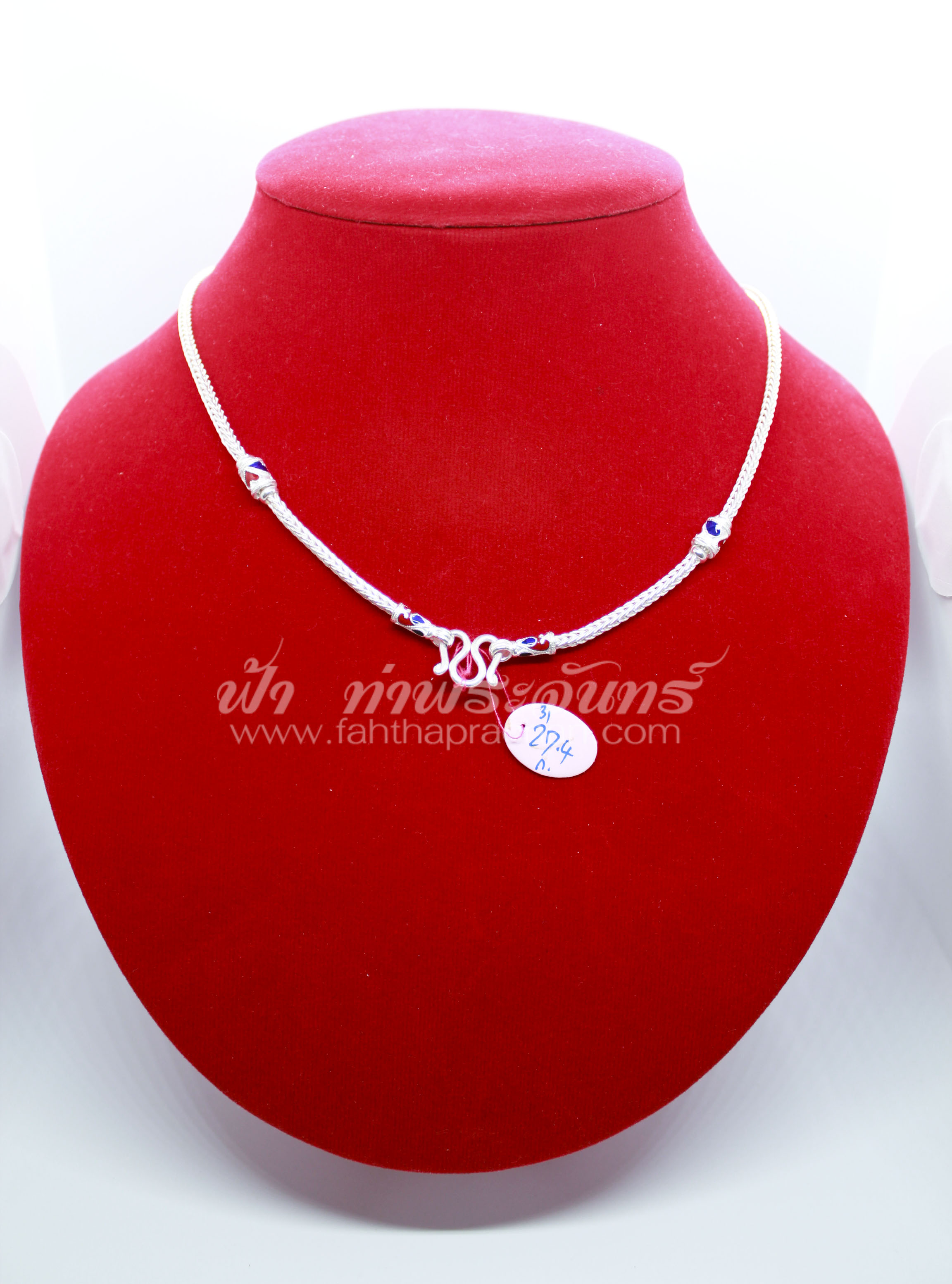 สร้อยคอเงินแท้ 92.5 ลายสี่เสา หัวจรวด ลงยา