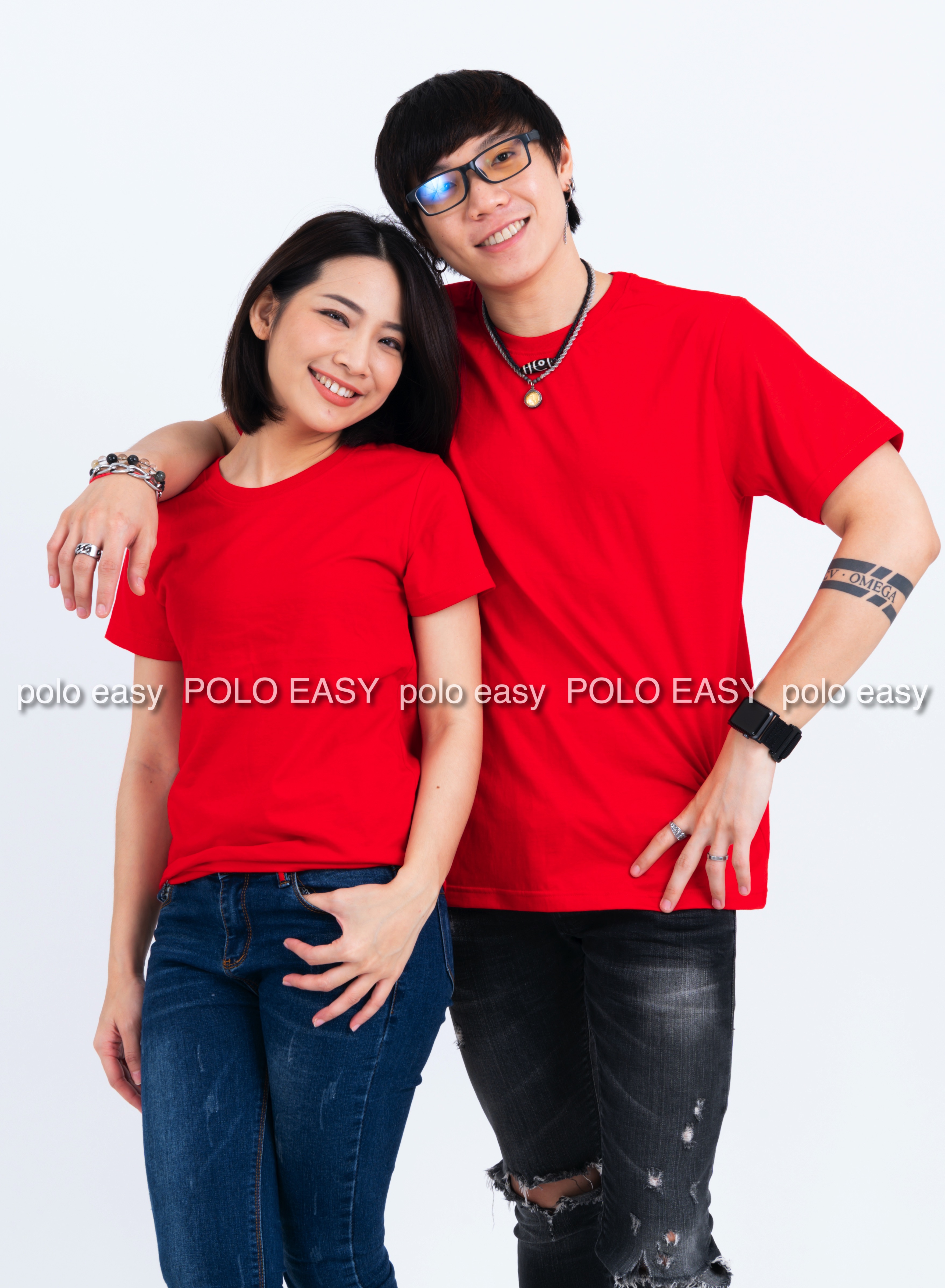 3XL เสื้อยืด สีแดง คอกลม แขนสั้น Size 3XL