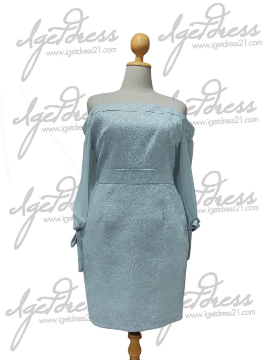 สั้นสายเดี่ยวแขนชีฟองยาวผ้าลายสอบ (3XL) มือ2