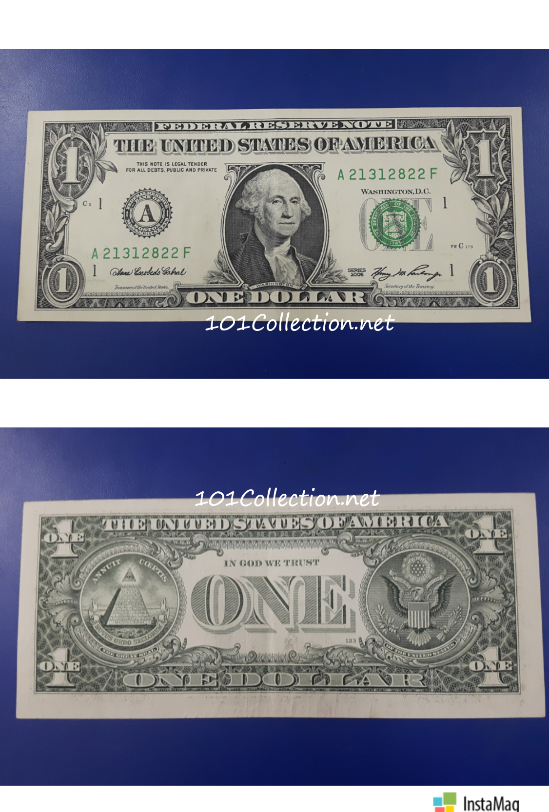 ธนบัตร ต่างประเทศ 1 US Dollar ปี2006 (ผ่านการใช้มีรอยพับ สภาพยังสวยค่ะ) (เลข A21312822F)