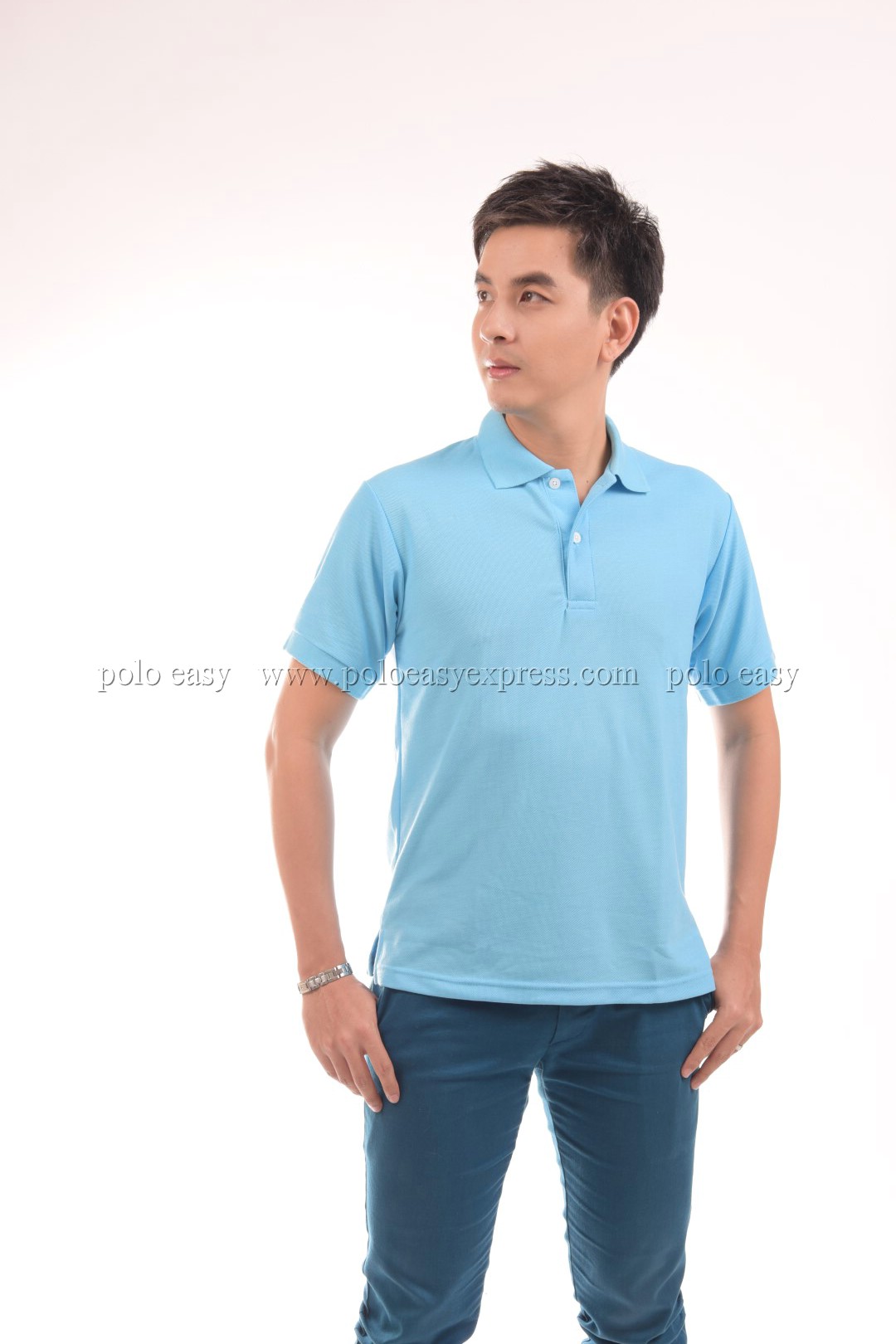 เสื้อโปโล สีฟ้าอ่อน TK Premium แขนสั้น ทรงตรง Size XL