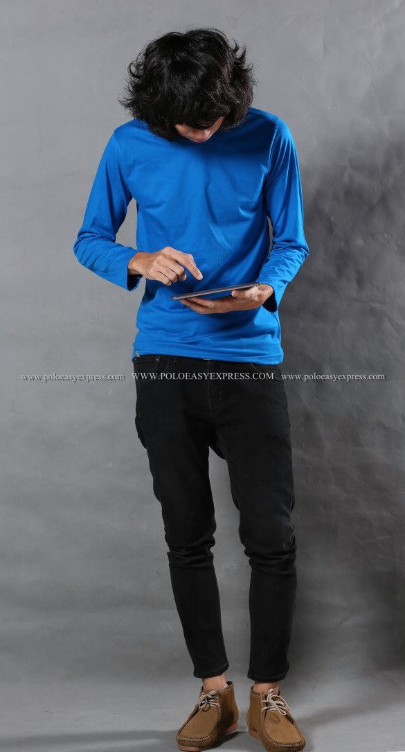 เสื้อยืด สีฟ้าทะเล คอกลม แขนยาว Size 4XL