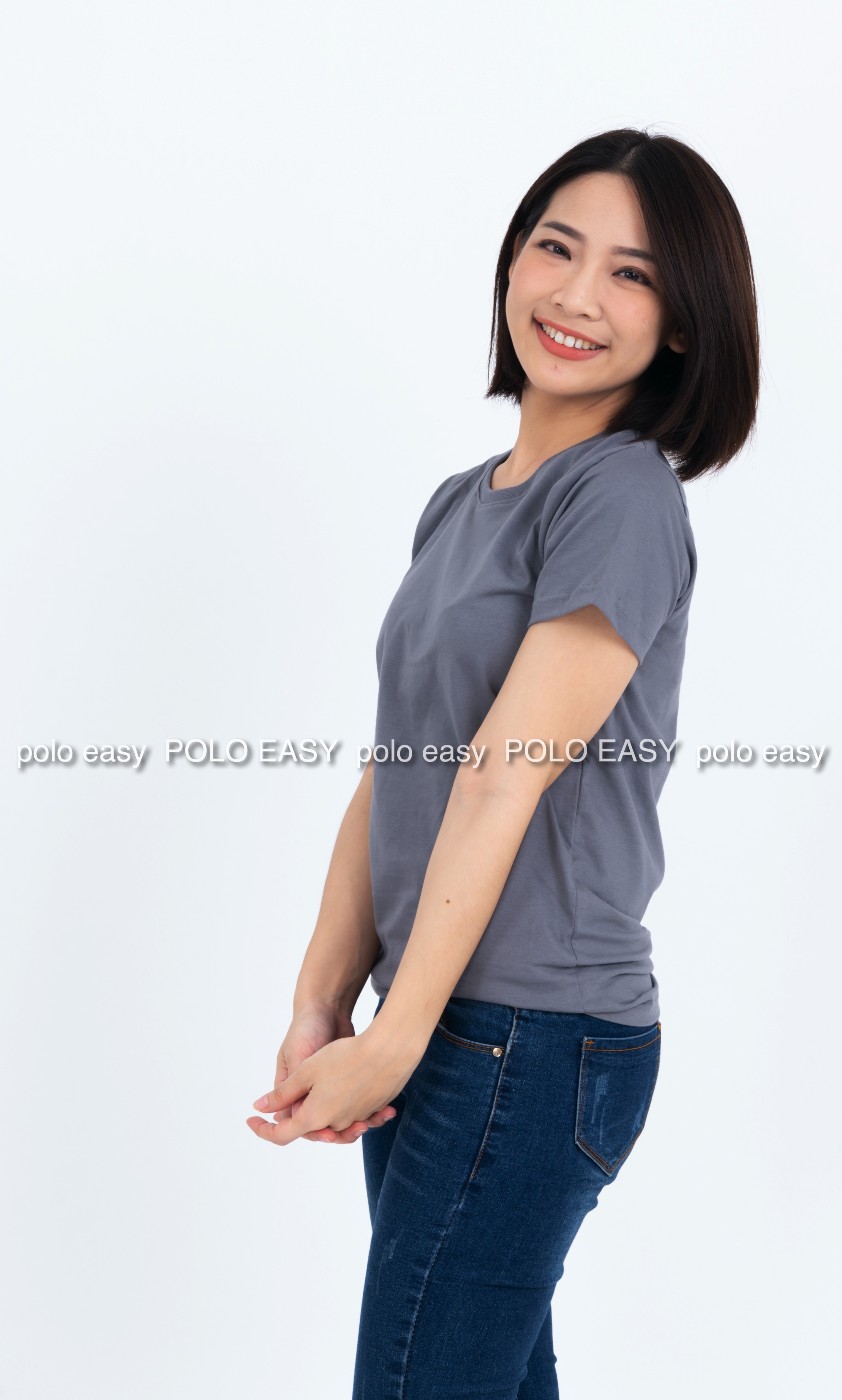 S เสื้อยืด สีเทาอ่อน คอกลม แขนสั้น Size S