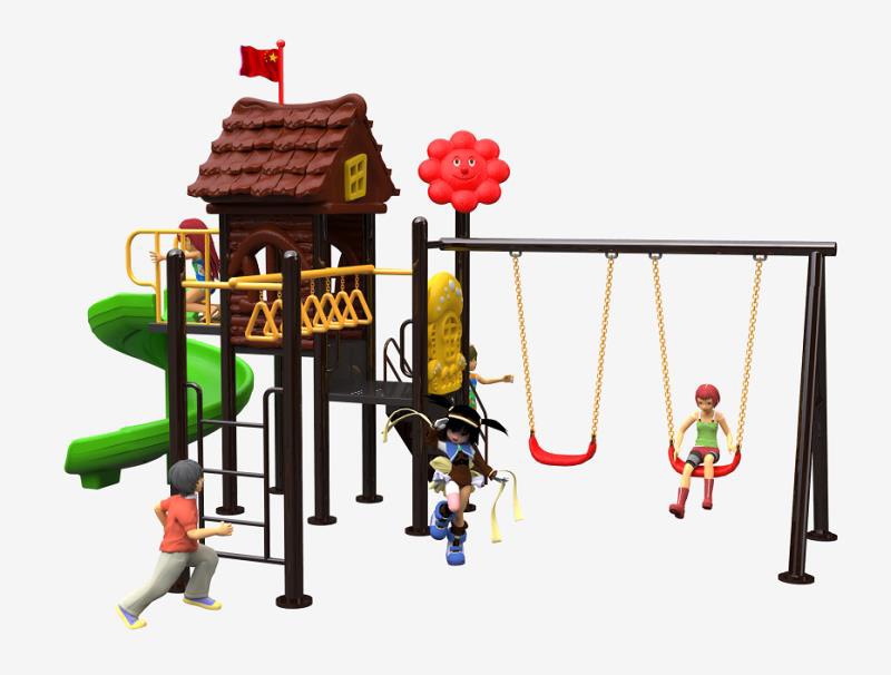 เครื่องเล่นสนาม ชุด Wood house slide and swing สุดหรรษา