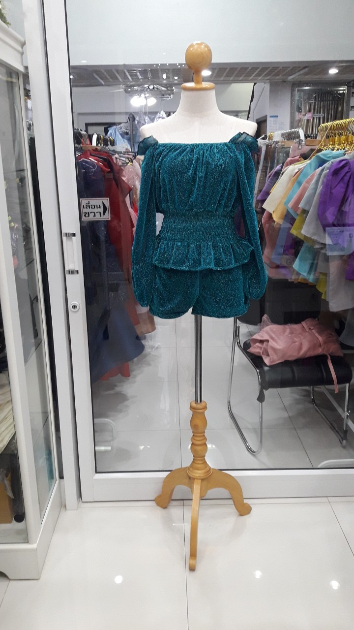 เซตเสื้อฟ้า+กางเกงกลิตเตอร์