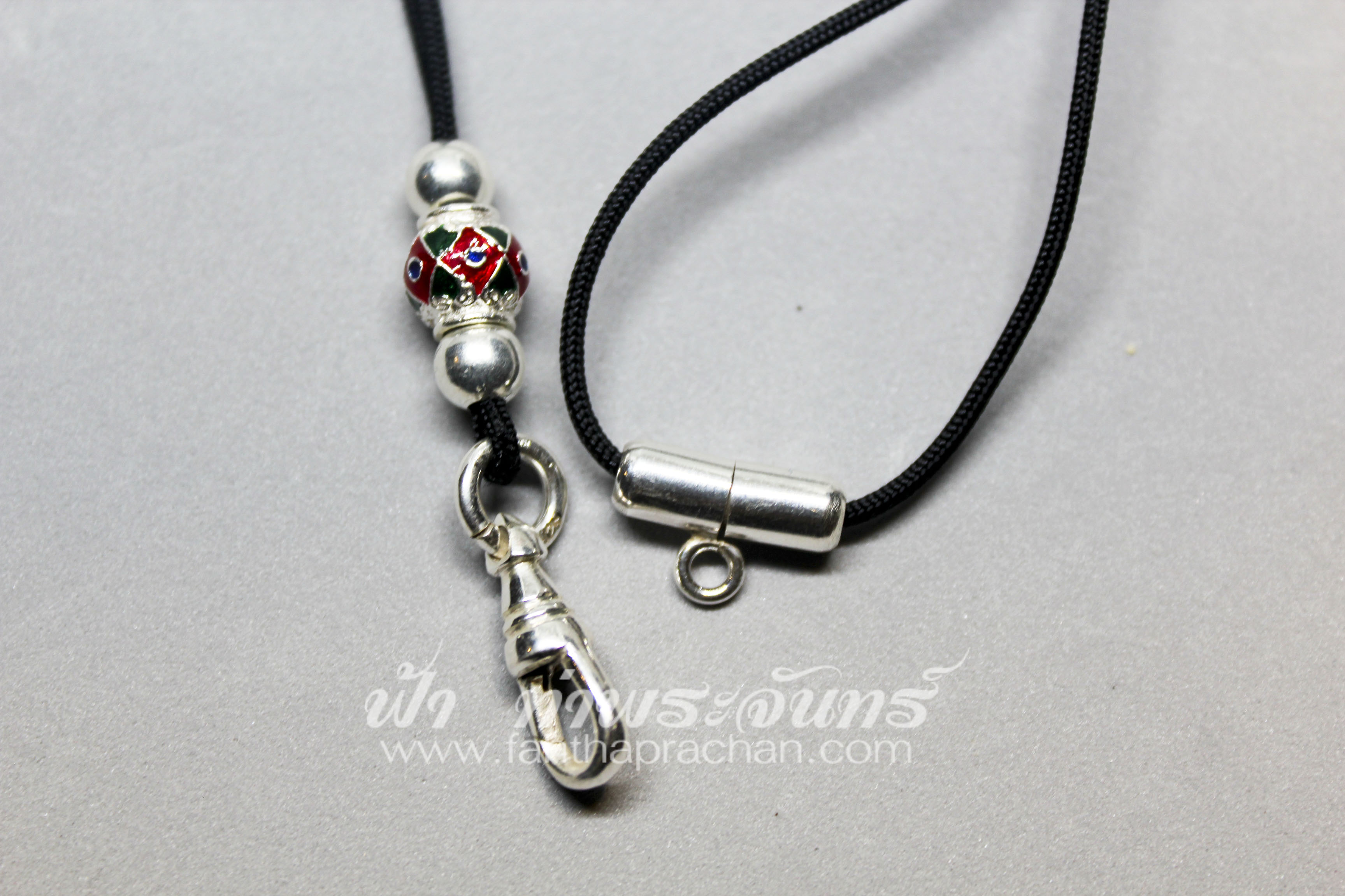 สร้อยคอเชือกร่ม พร้อมสปริงเงิน ลูกเล่นเงินฉลุแบบต่างๆ