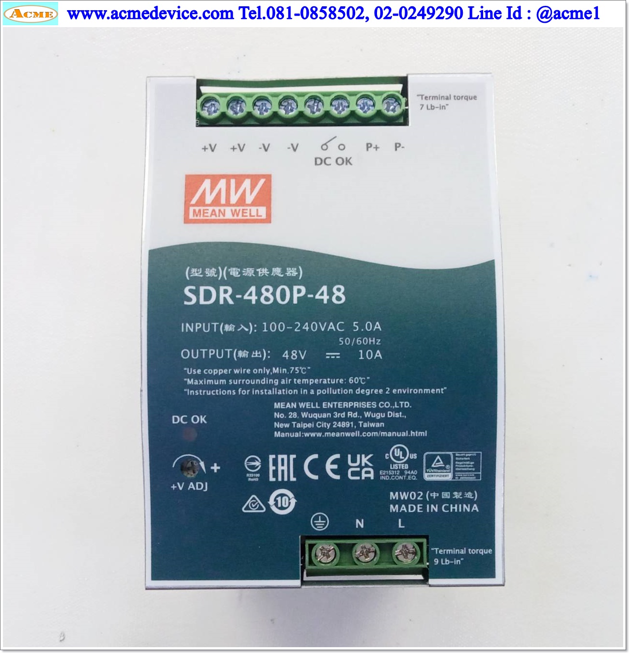 Power Supply Mean Well รุ่น SDR-480P-48, Output 48V, 10A, 480W