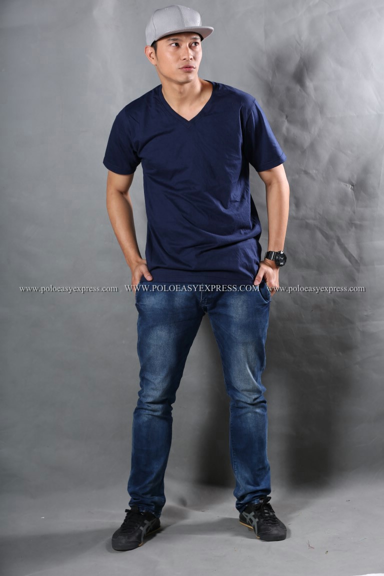 XL เสื้อยืด สีกรมท่า คอวี แขนสั้น Size XL