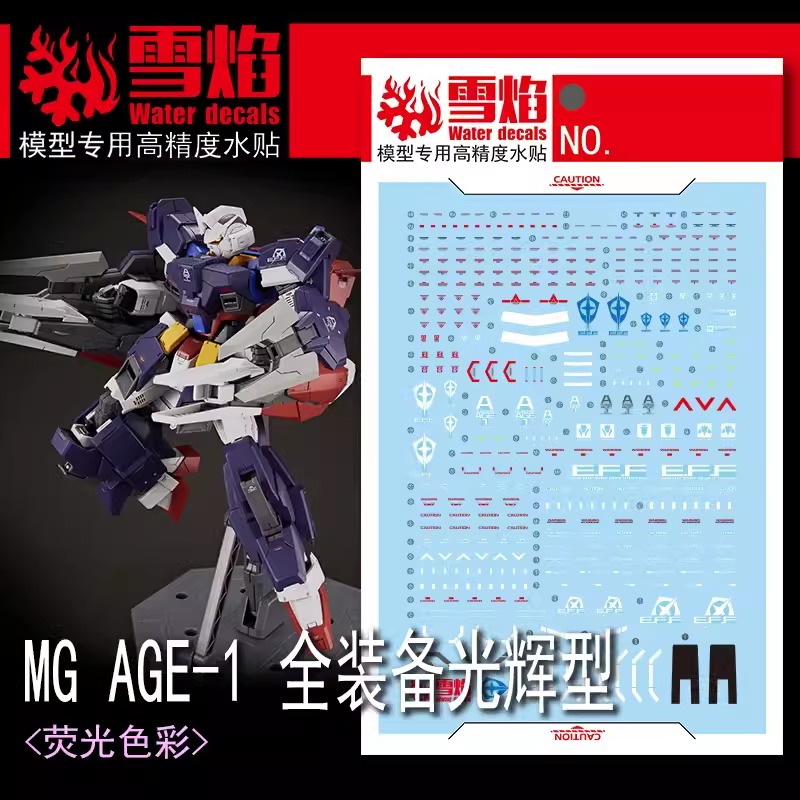 ดีคอลน้ำ MG AGE-1 FULL GLANSA MG-136 Water Decal Fluorescent color สติ๊กเกอร์น้ำสะท้อนแสงเมื่อส่องด้วย UV Blacklight