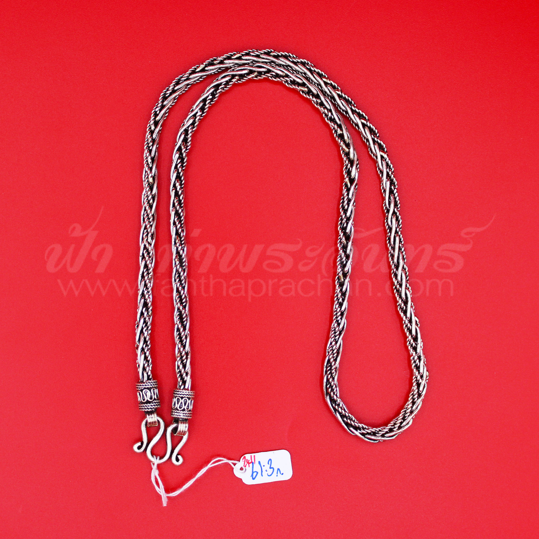 สร้อยคอเงินแท้ 92.5 ลายหางกระรอก หัวจรวด รมดำ แบบห่วงเดียว