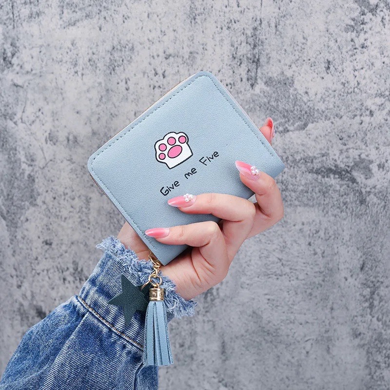 กระเป๋าสตางค์ ช่องซิปกลาง สีฟ้า อุ้งเท้าแมว ราคา 41