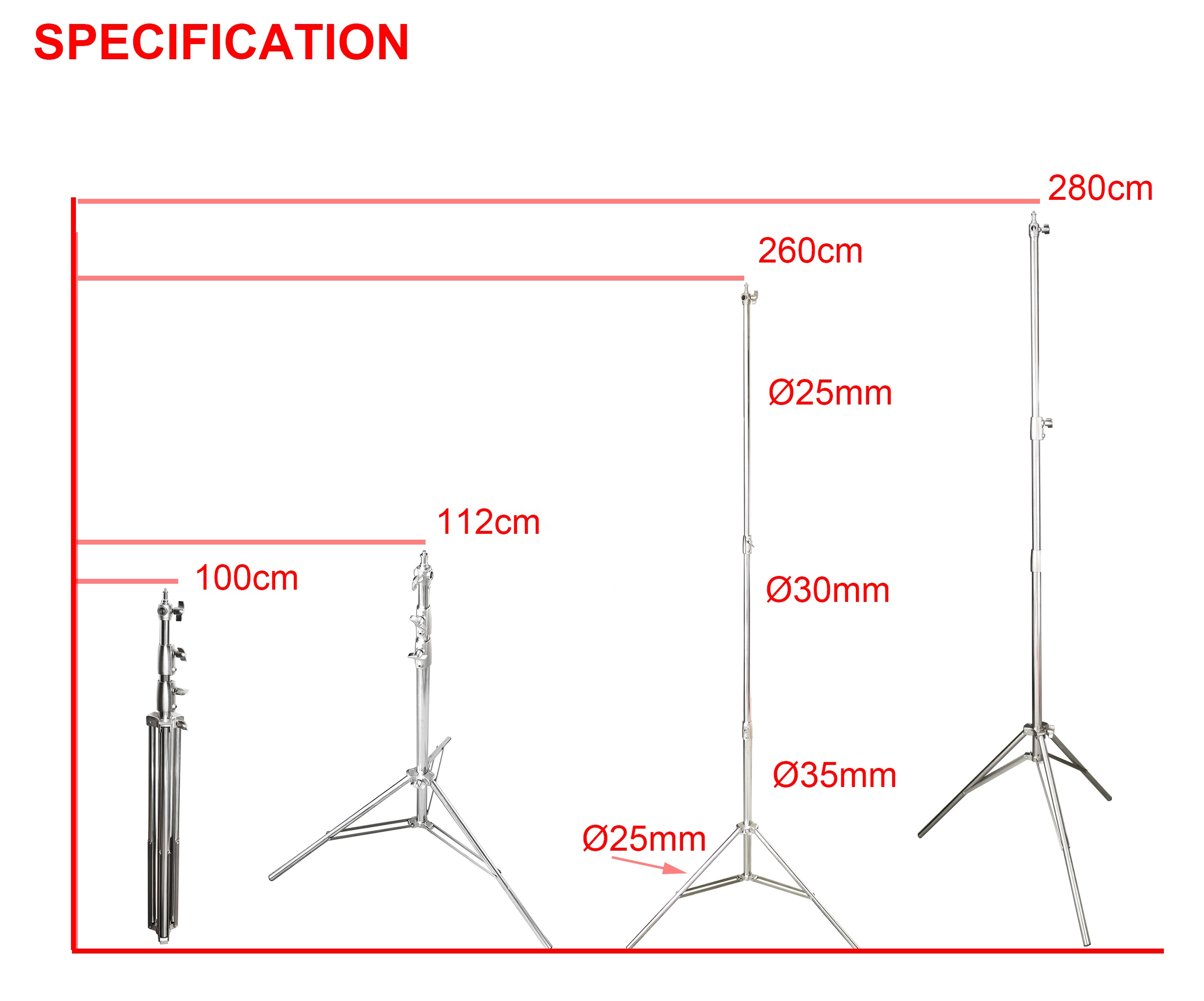 ขาตั้งไฟสแตนเลส ยี่ห้อ QIHE รุ่น QH-J288s (ระบบสปริง) ความสูง 280 cm. คุณภาพดี ราคาถูก