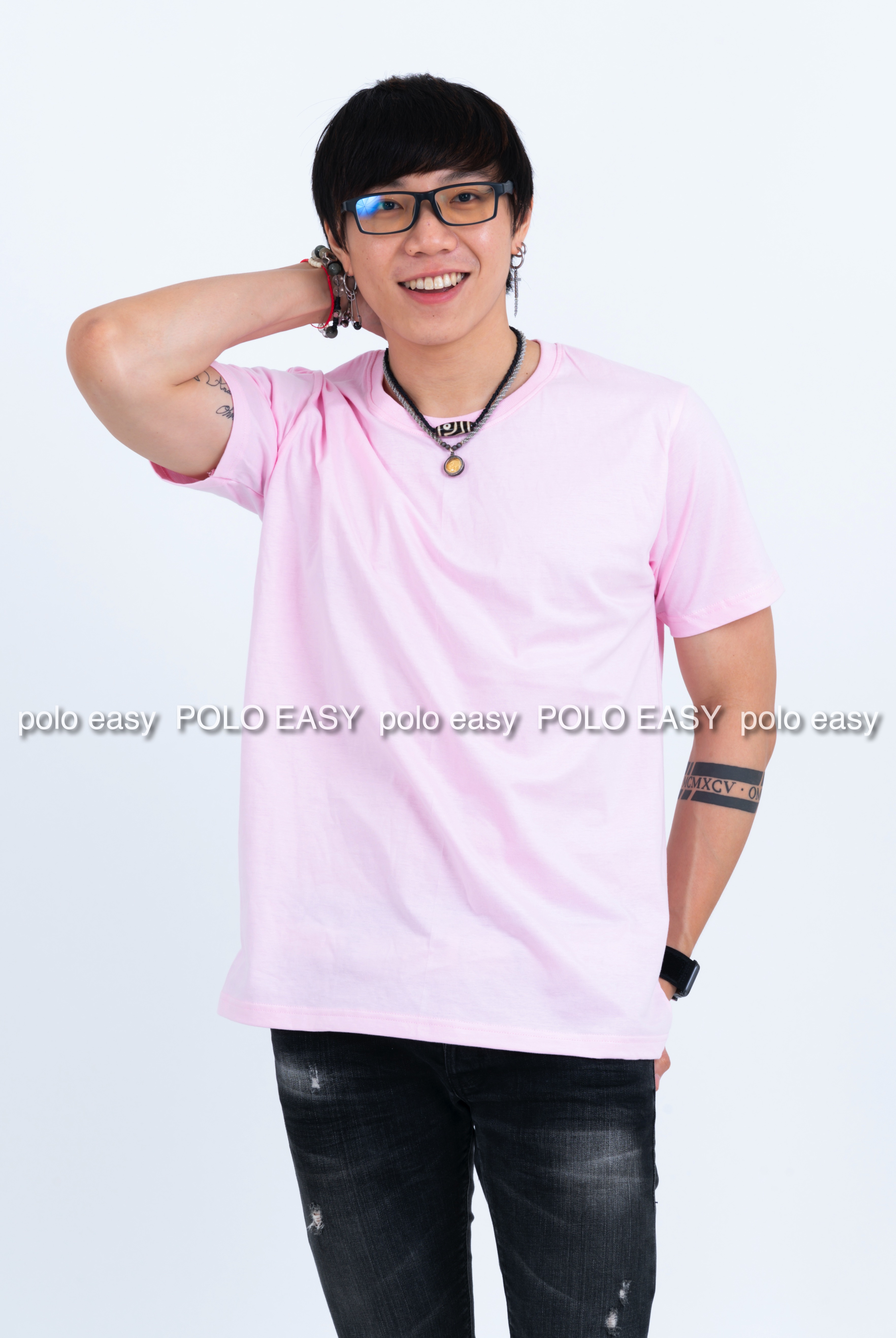 M เสื้อยืด สีชมพูพาสเทล คอกลม แขนสั้น Size M