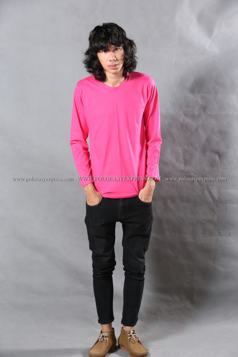 เสื้อยืด สีชมพู Pinky คอกลม แขนยาว Size 3XL