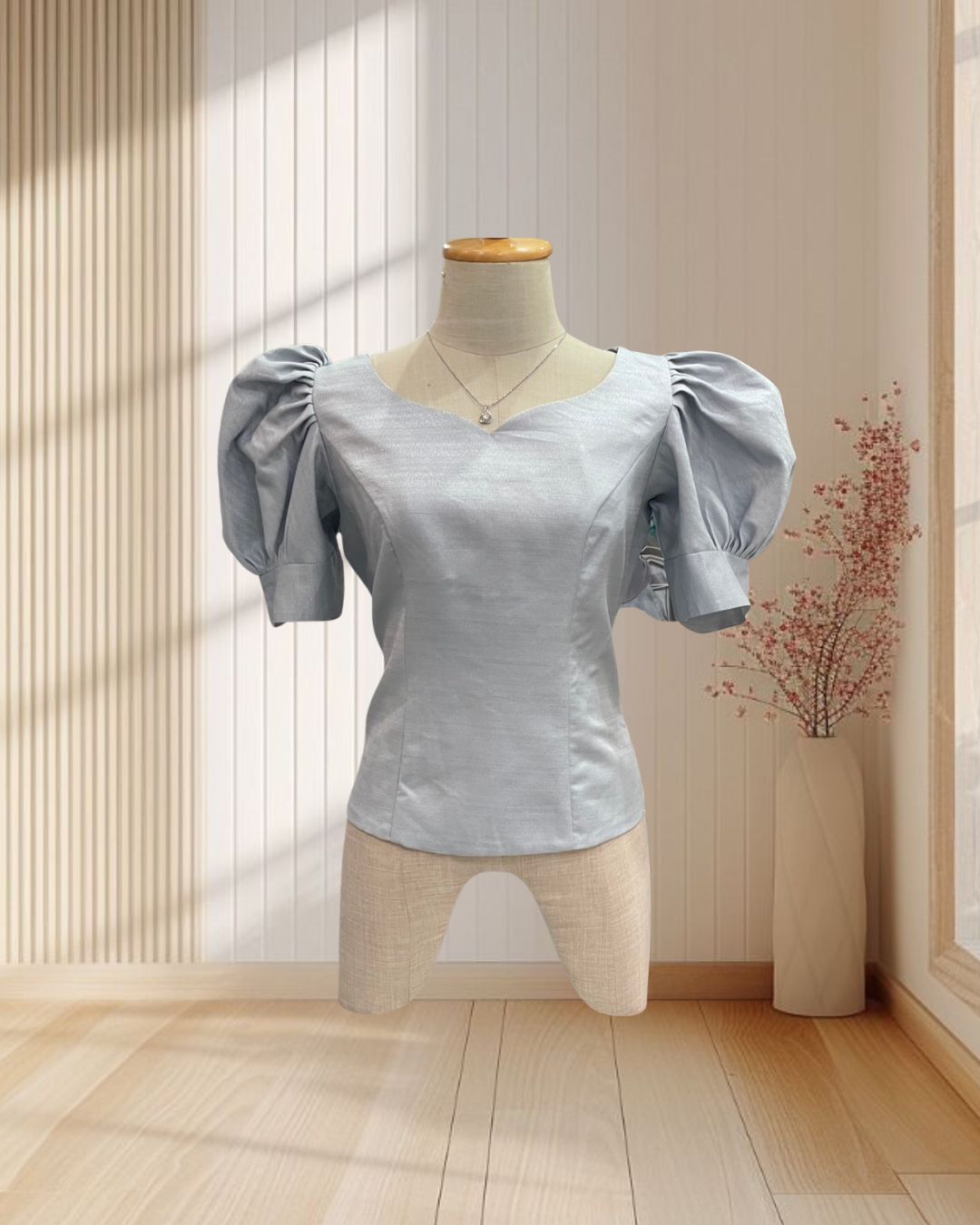 เสื้อผ้าไหมลาว สีเทา แขนตุ๊กตา อก 38 ไซส์ XL