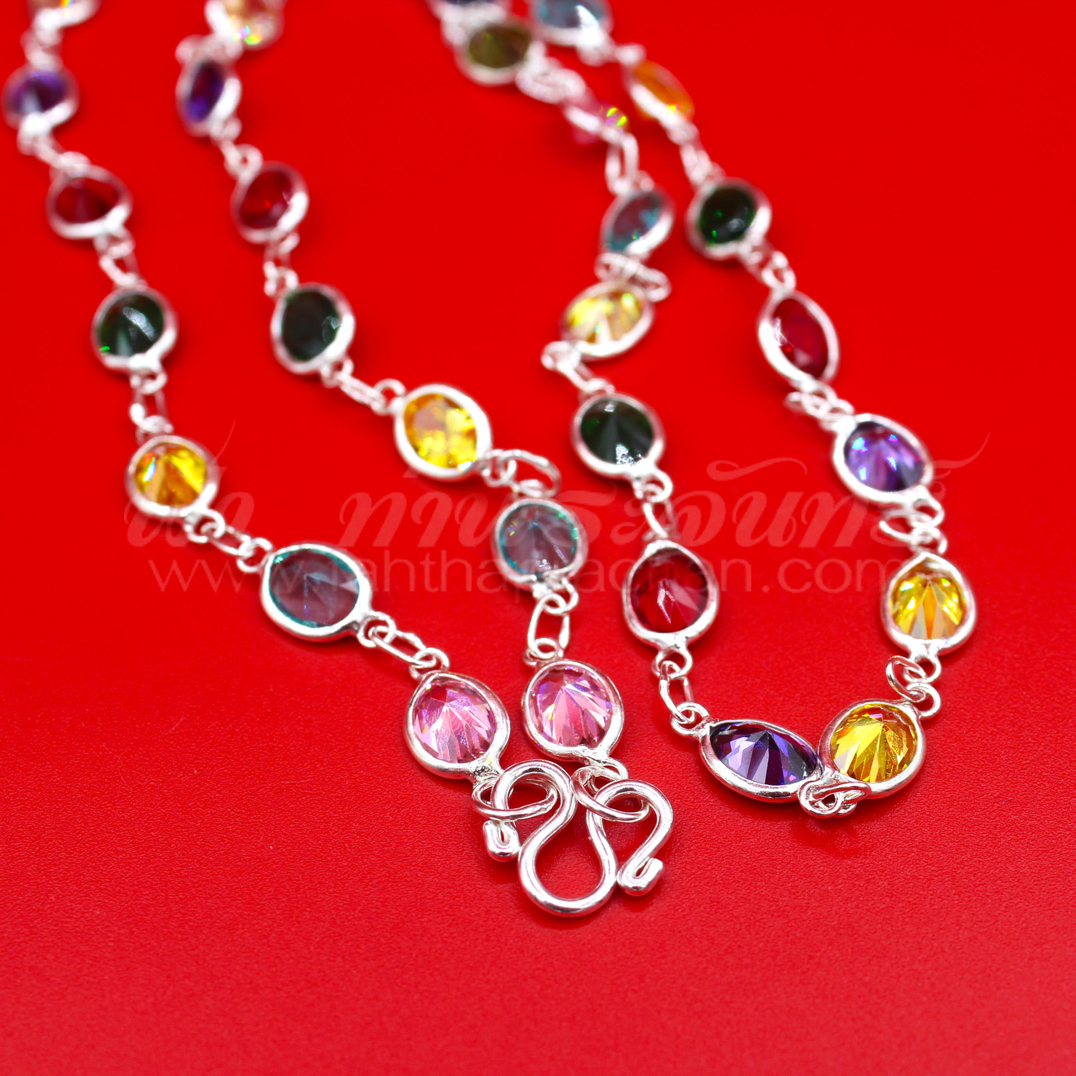 สร้อยคอเงินแท้ 92.5% พลอยหลากสี