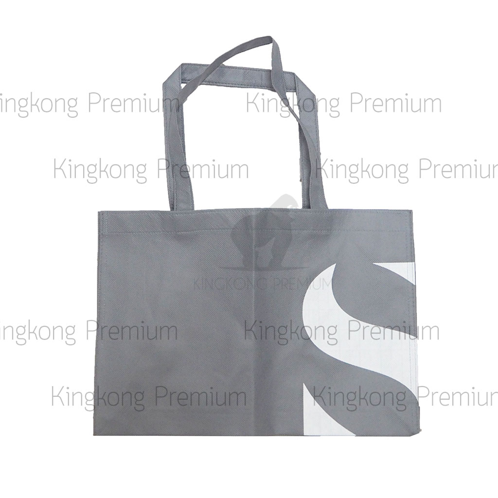 กระเป๋าผ้าสปันบอนด์ สีเทา สกรีนสีขาว พรีเมี่ยม