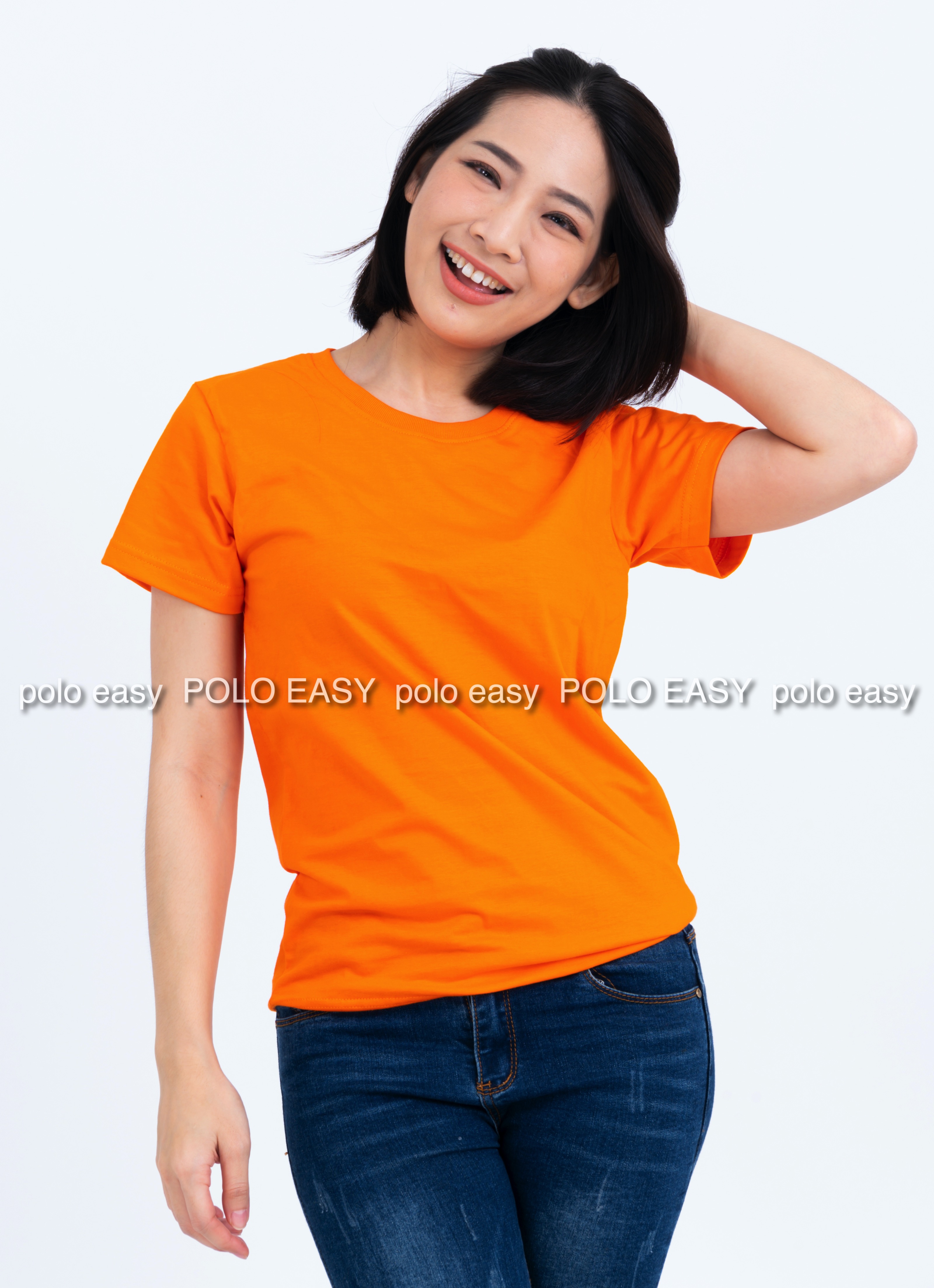 S เสื้อยืด สีส้ม คอกลม แขนสั้น Size S