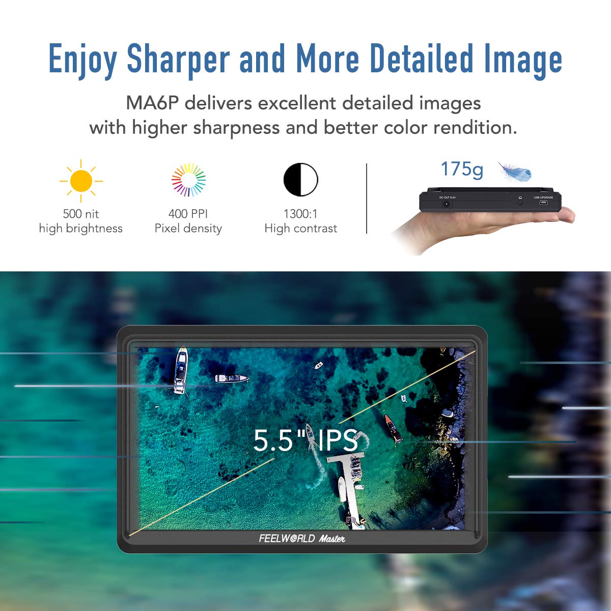 Feelworld Master MA6P DSLR Monitor with 4K HDMI 8.4V DC in/Out, 5.5 Inch Camera Field Monitor Full HD รับประกันศูนย์ไทย 1 ปี
