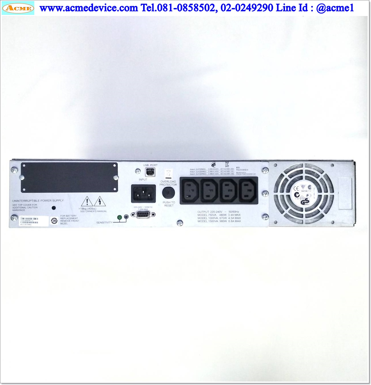 UPS APC รุ่น Smrat-UPS 1000, Input 220Vac-240Vac, Out 230Vac, Capacity 1000VA/670W, ไม่มี battery