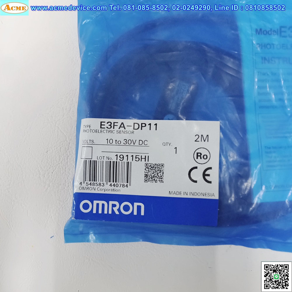 Photoelectric Omron รุ่น E3FA-DP11, ระยะ 100 mm, PNP, Light-ON / Dark-ON, (รับส่งในตัว)