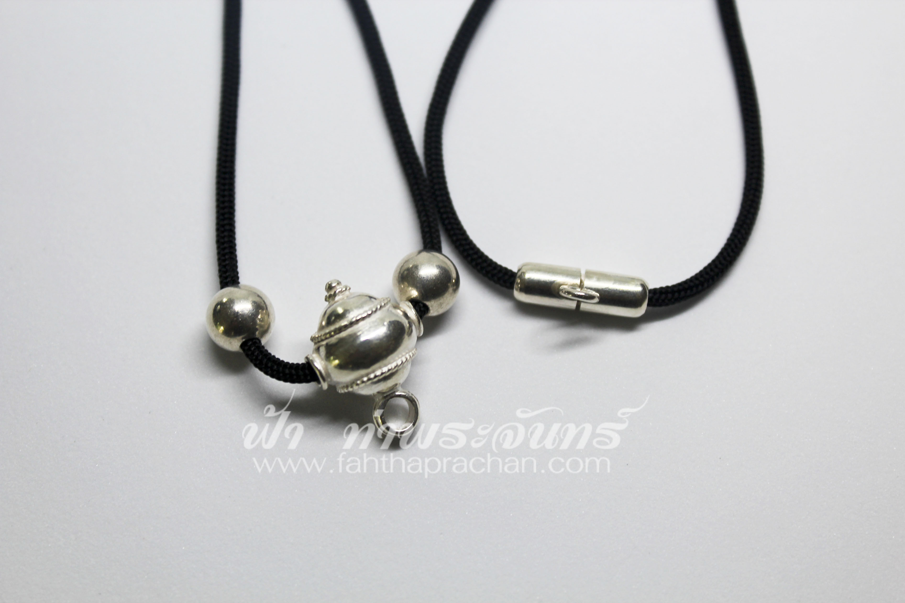 สร้อยยคอเชือกร่ม ห่วงหน้าหัวขุนเงินแท้ ห่วงหลังเงินเกลียวหมุนได้