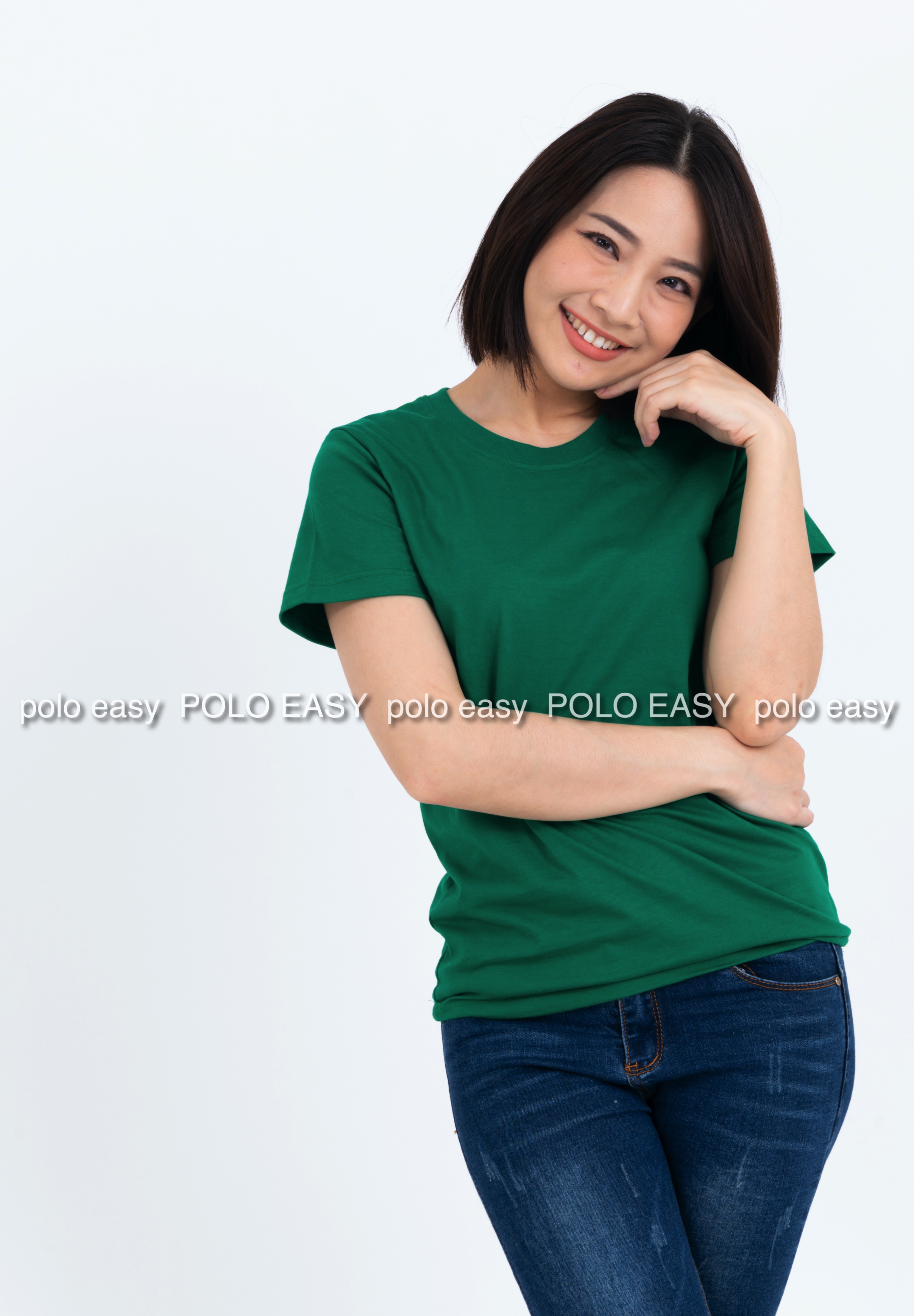 M เสื้อยืด สีเขียวใบไม้ คอกลม แขนสั้น Size M