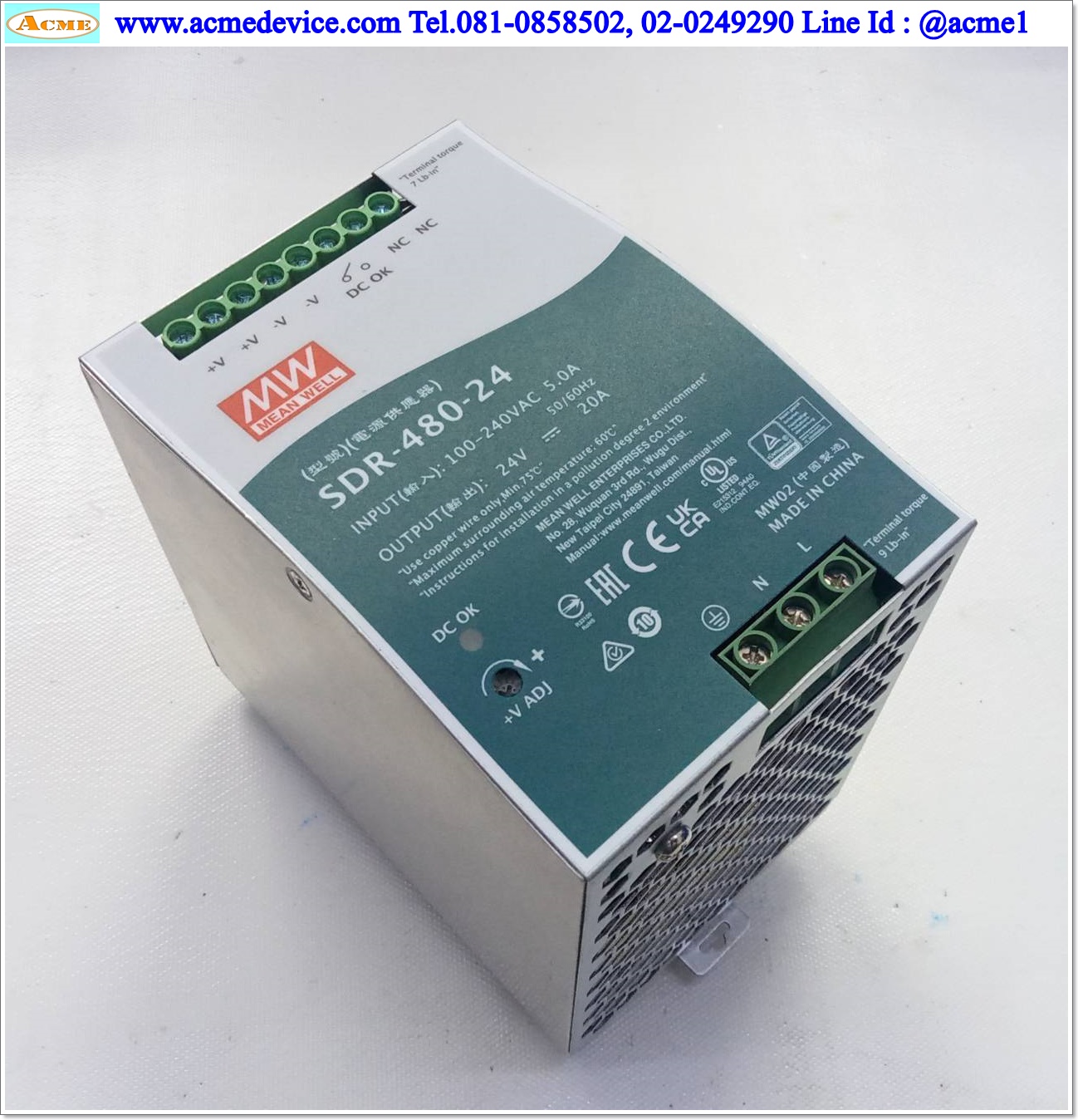 Power Supply Mean Well รุ่น SDR-480-24, Output 24V, 20A, 480W