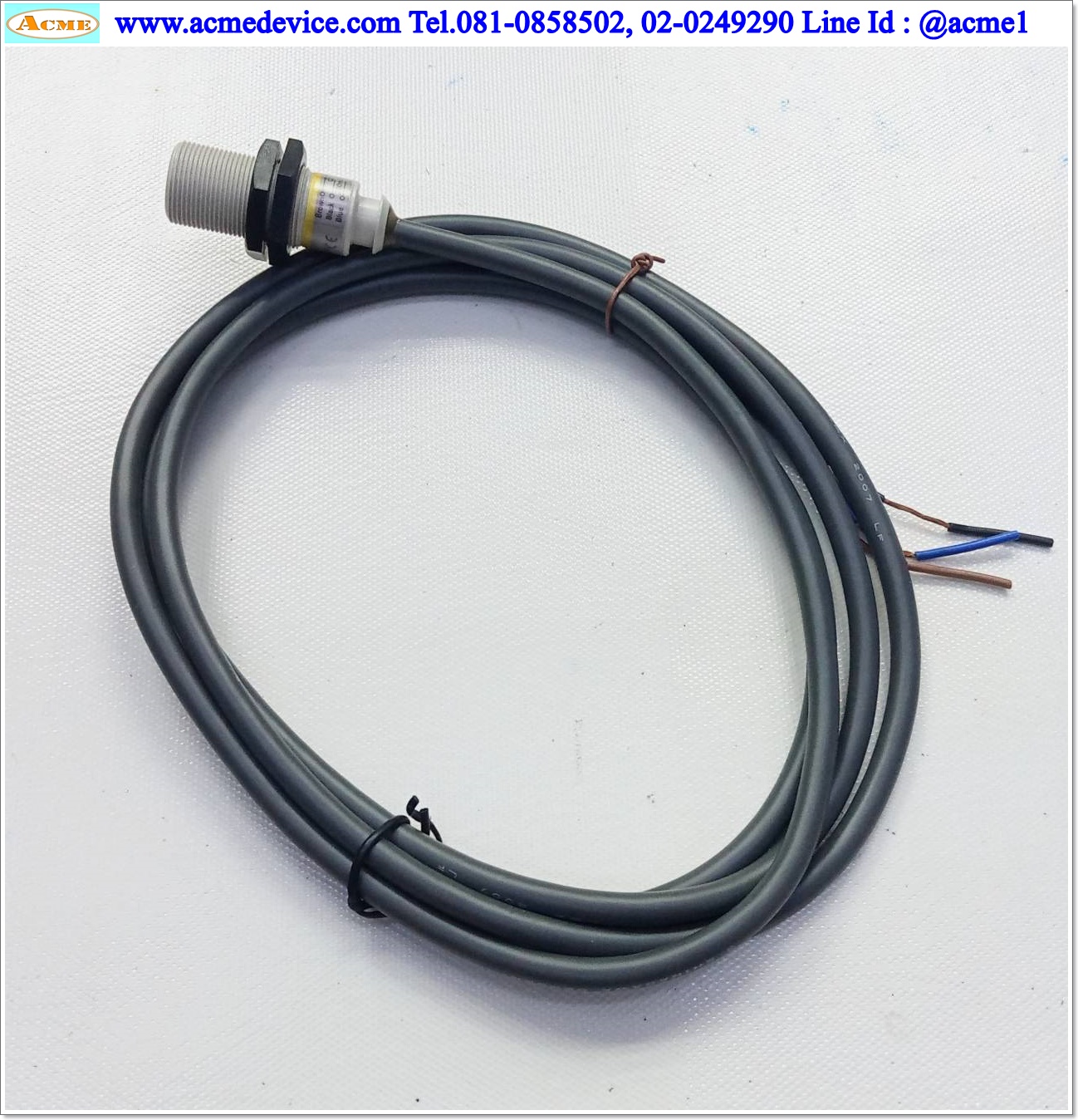 Proximity Omron รุ่น E2F-X5E2, M18, ระยะ 5 mm, 3 wire, NPN, NC, Shielded, Inductive