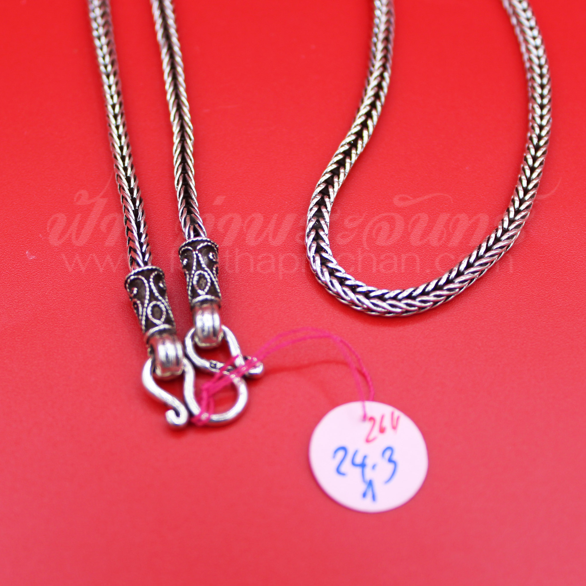 สร้อยคอเงินแท้ 92.5 ลายสี่เสา หัวจรวด รมดำ แบบ 1 ห่วง