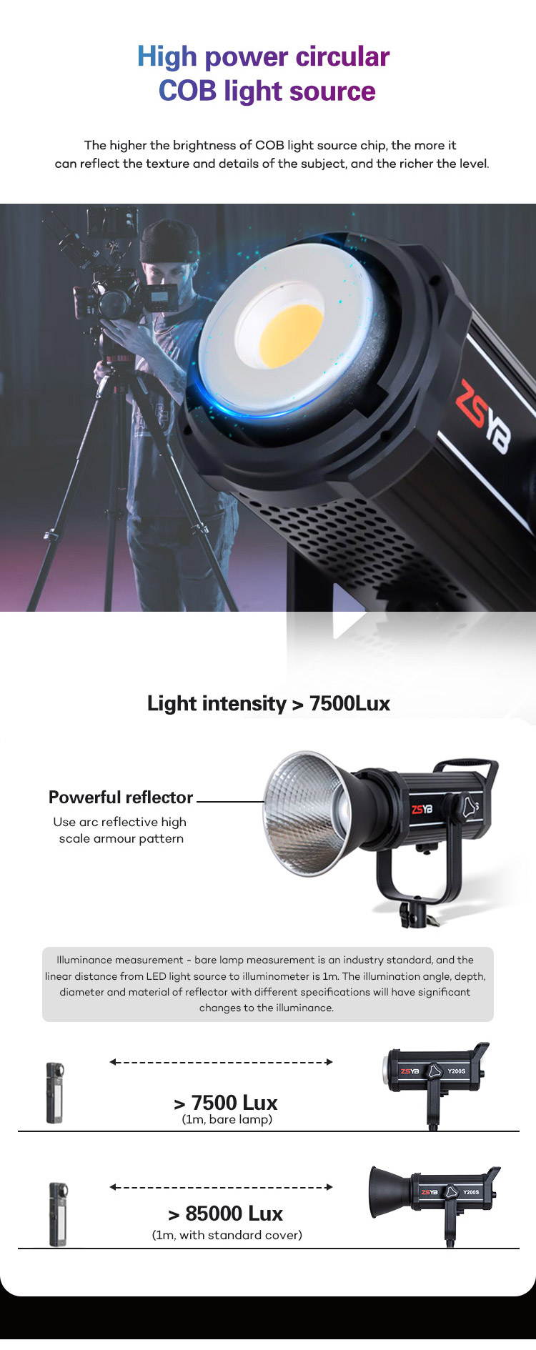[พรีออเดอร์] ไฟสตูดิโอสำหรับถ่ายภาพและวีดีโอ ZSYB Y200D/Y200S Video Light COB Light Bi-color