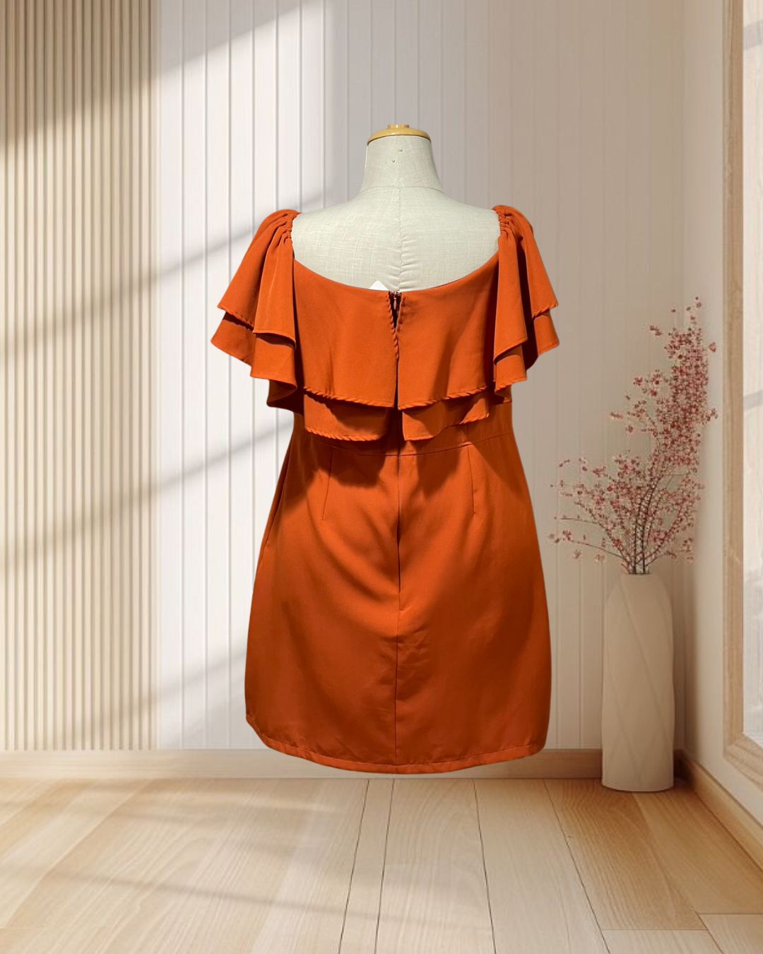 (PRE-LOVED) ชุดราตรีสั้น อกระบาย สีส้ม 4XL