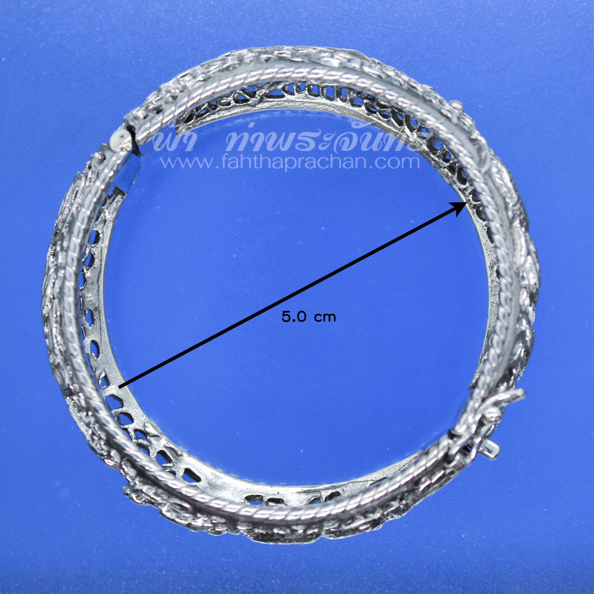 กำไลข้อมือเงินแท้ ลายฉลุ มังกร รมดำ