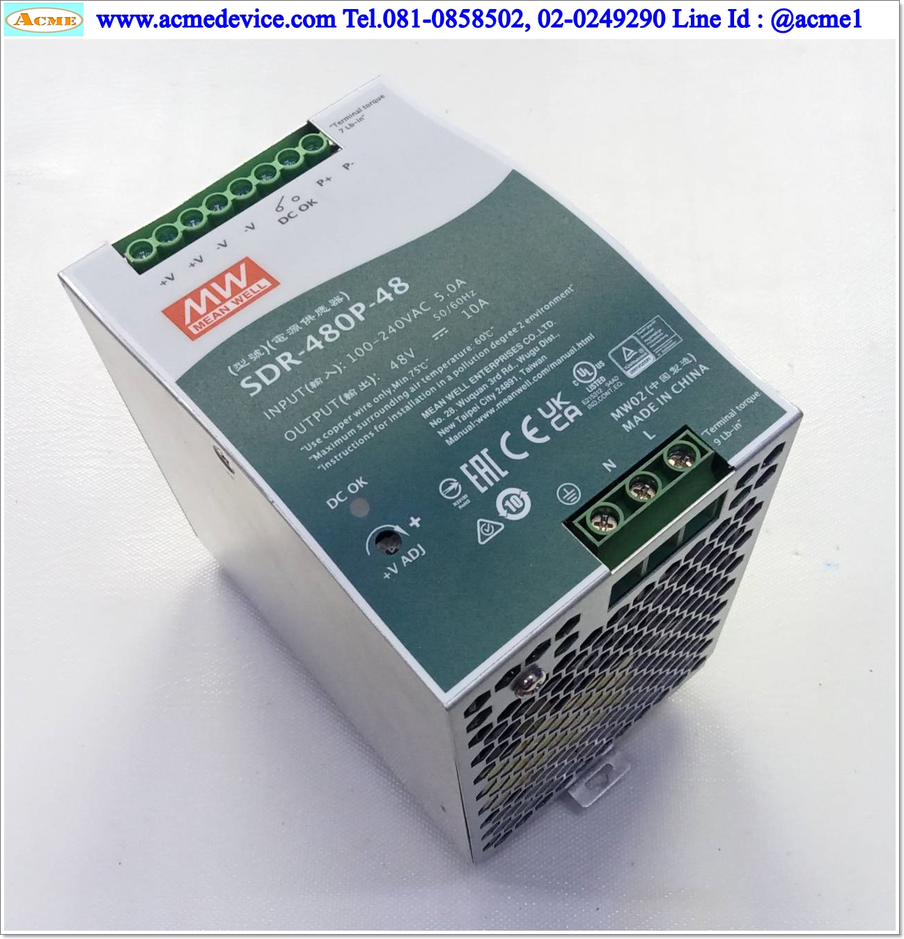 Power Supply Mean Well รุ่น SDR-480P-48, Output 48V, 10A, 480W