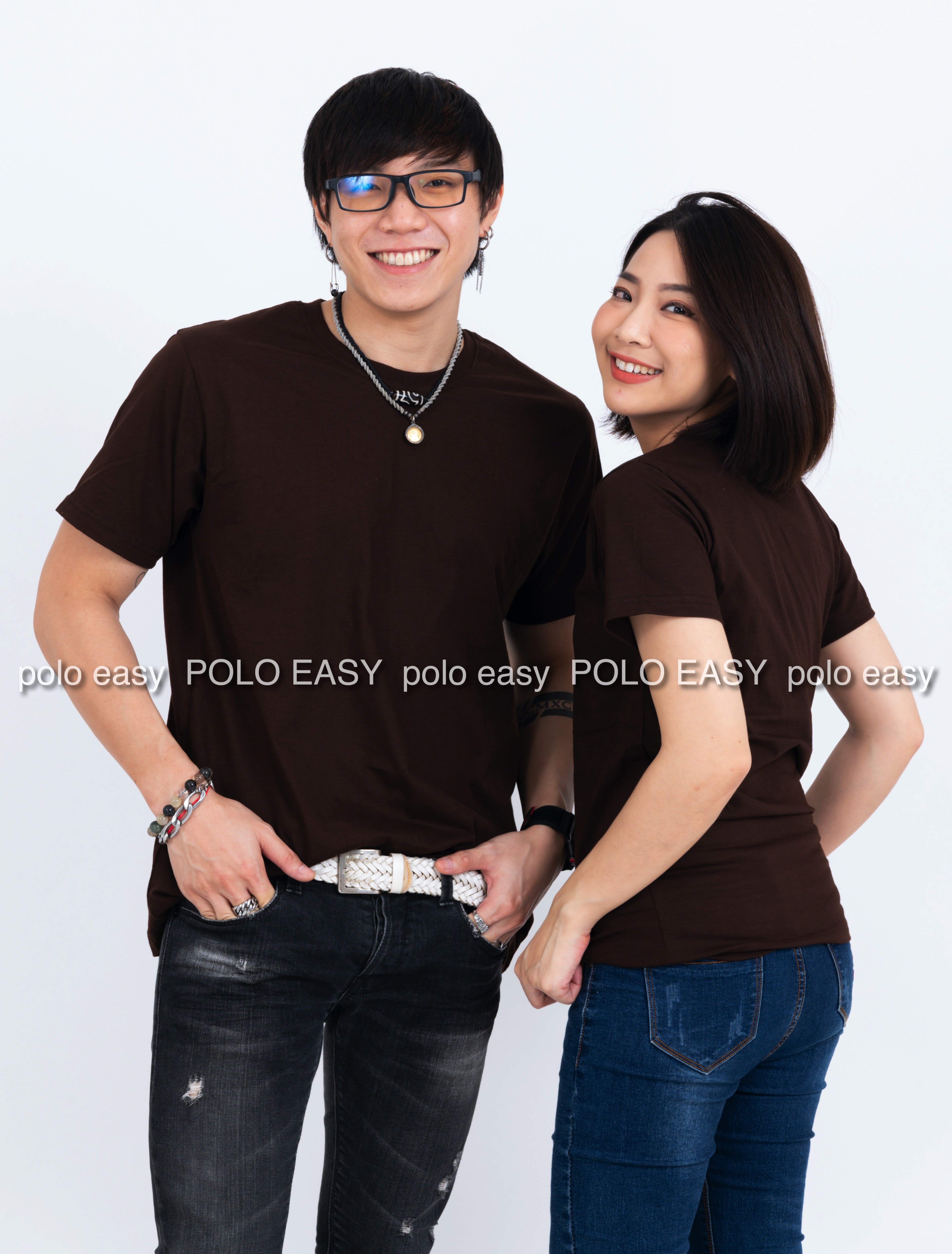 4XL เสื้อยืด สีน้ำตาล คอกลม แขนสั้น Size 4XL