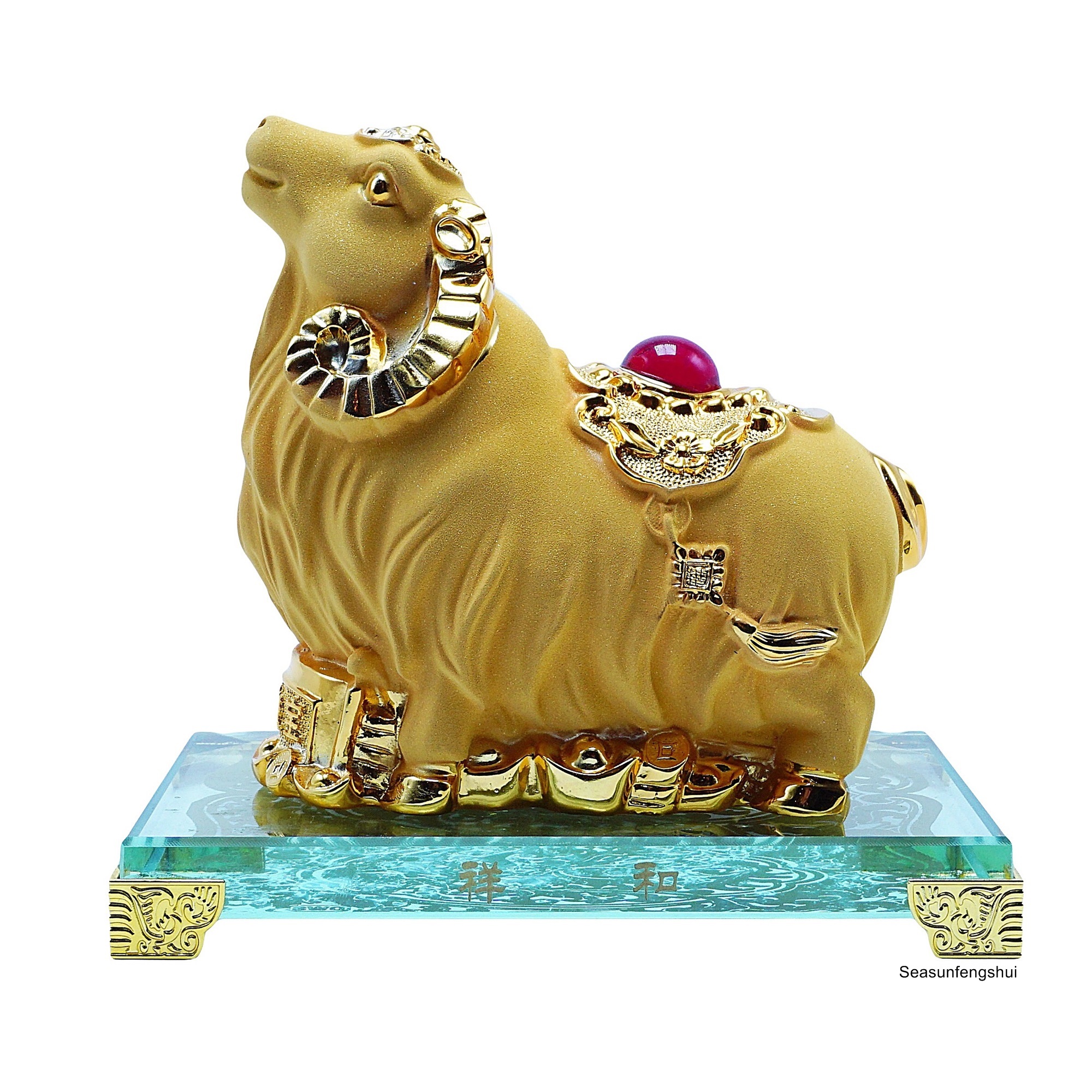 แพะ แพะทอง ปีมะแม ปีแพะ สัญลักษณ์ปีแพะ เรซิ่น ทรายทอง สูง 5 นิ้ว (Gold)