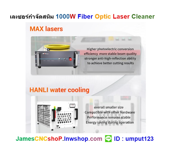 เลเซอร์กำจัดสนิม 1000 วัตต์ ทำความสะอาดผิววัสดุ 1000W Fiber Optic Laser Cleaner
