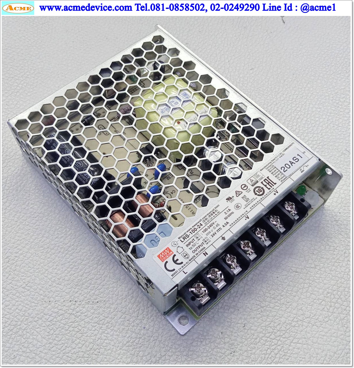 Power Supply Mean Well รุ่น LRS-100-24, Output 24V, 4.5A, 100W