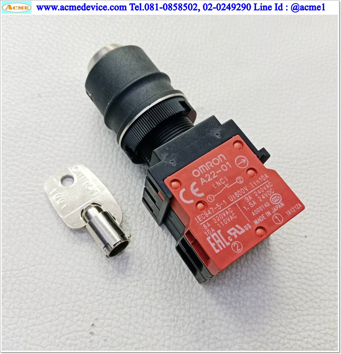 Safety Key Selector Switch Omron รุ่น A22TK-2RL-21-K01, 2NO, 1NC